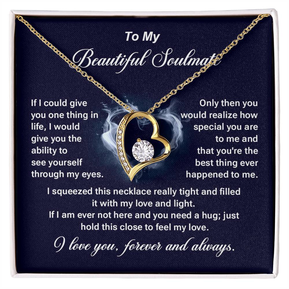 Soulmate Necklace Gift for Her Love Heart Pendant with Deep Message Card