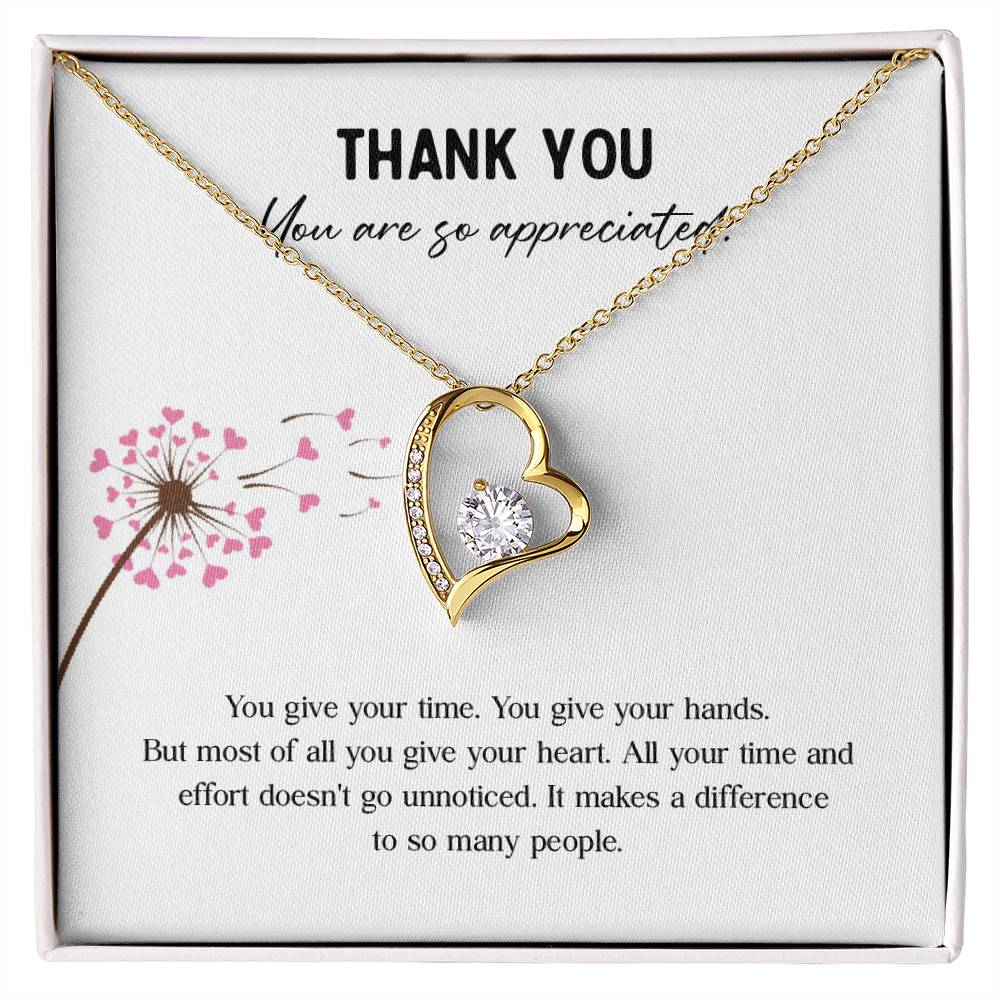 Appreciation Necklace - Thank You For Giving Your Heart And Making A Difference, A Thoughtful Gift For Those Who Care