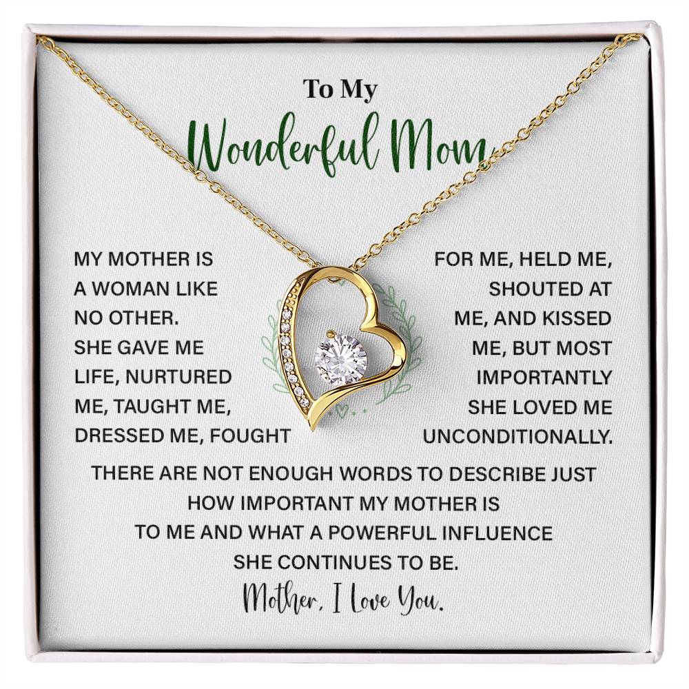 To My Wonderful Mom, Inspirational Gift Necklace For Mother Heart Pendant Necklace Best Christmas Necklace Gift Inspirational Jewelry Gift  Sentimental Necklace Gift Meaningful Necklace Gift For Loving Mother Wonderful Mom Necklace Gift