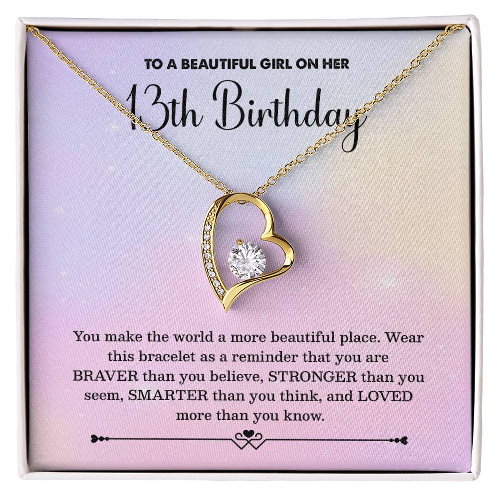 13th Birthday Necklace for Girl – Heart Pendant with Pastel Message Card