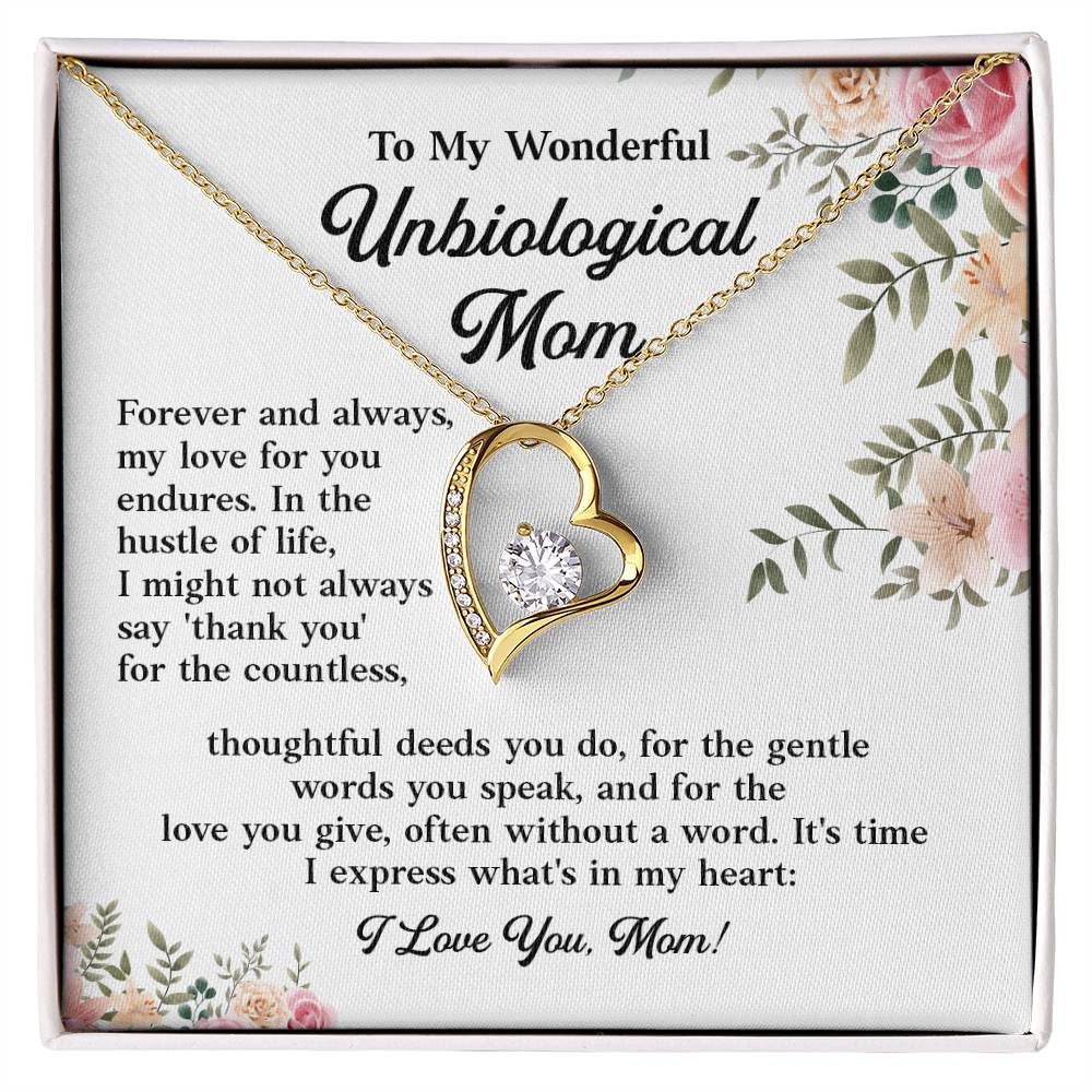 To My Wonderful Unbiological Mom, Best Appreciation Necklace Gift For Mom Thoughtful Words And Love Necklace Forever Love Necklace For Second Mom Best Appreciation Necklace Thank You Necklace Unbiological Mom Necklace Gift From Son