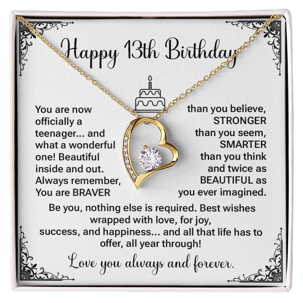 13th Birthday Gift for Teen Girl – Heart Necklace with Message Card
