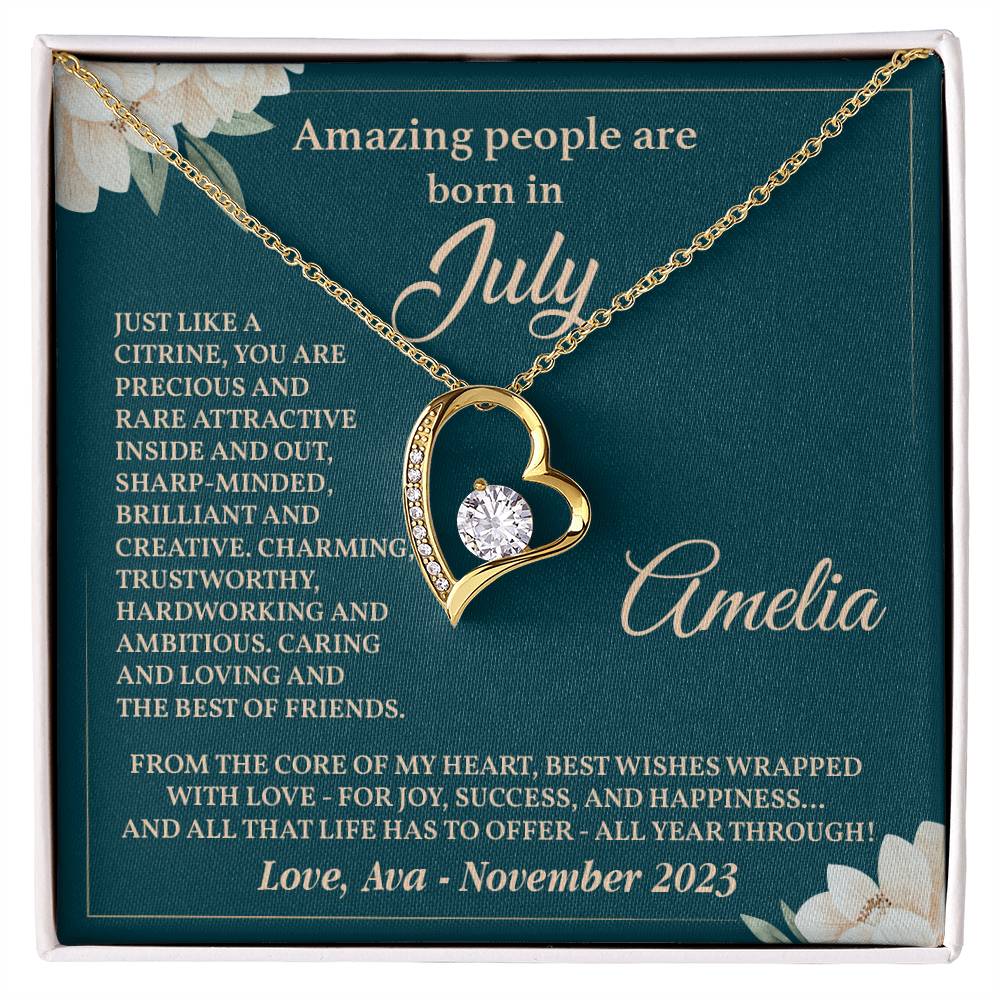 July Birthstone Heart Necklace Gift for Her – Message Box