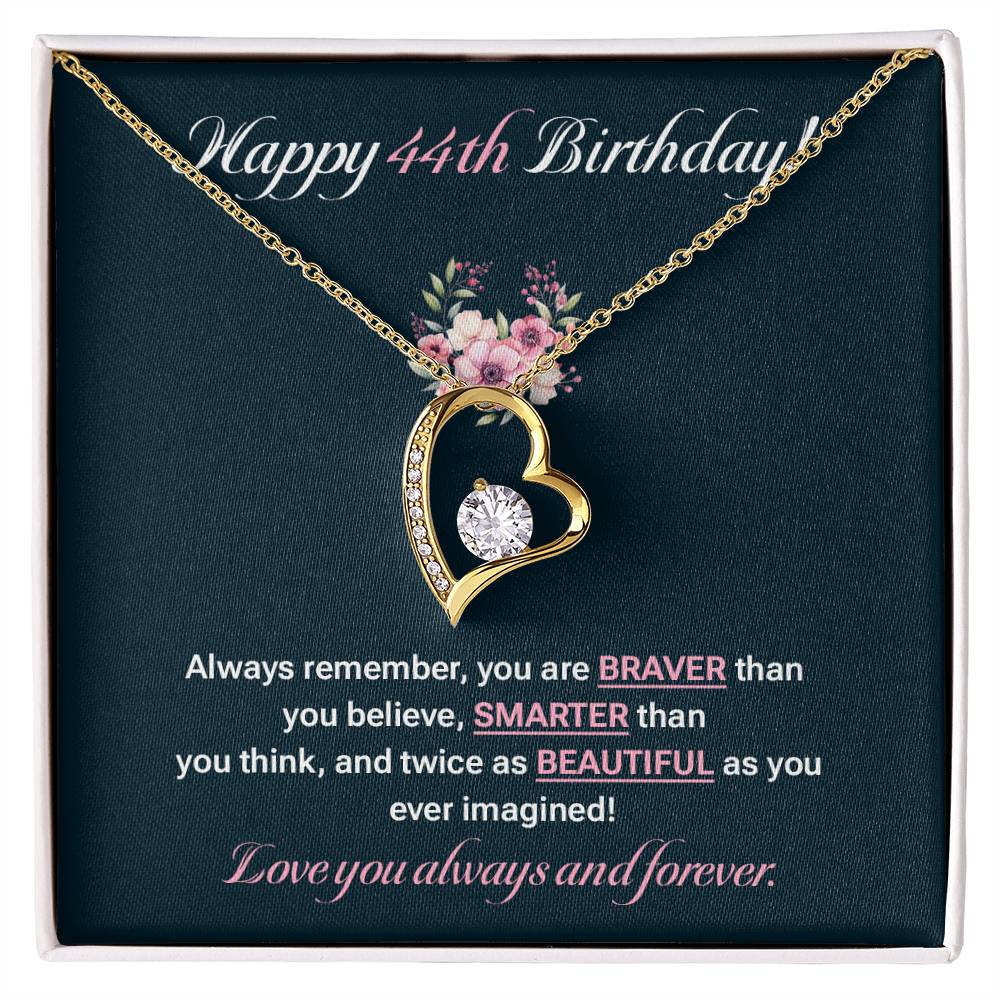 44th Birthday Necklace Gift for Her – Elegant Heart Jewelry with Card