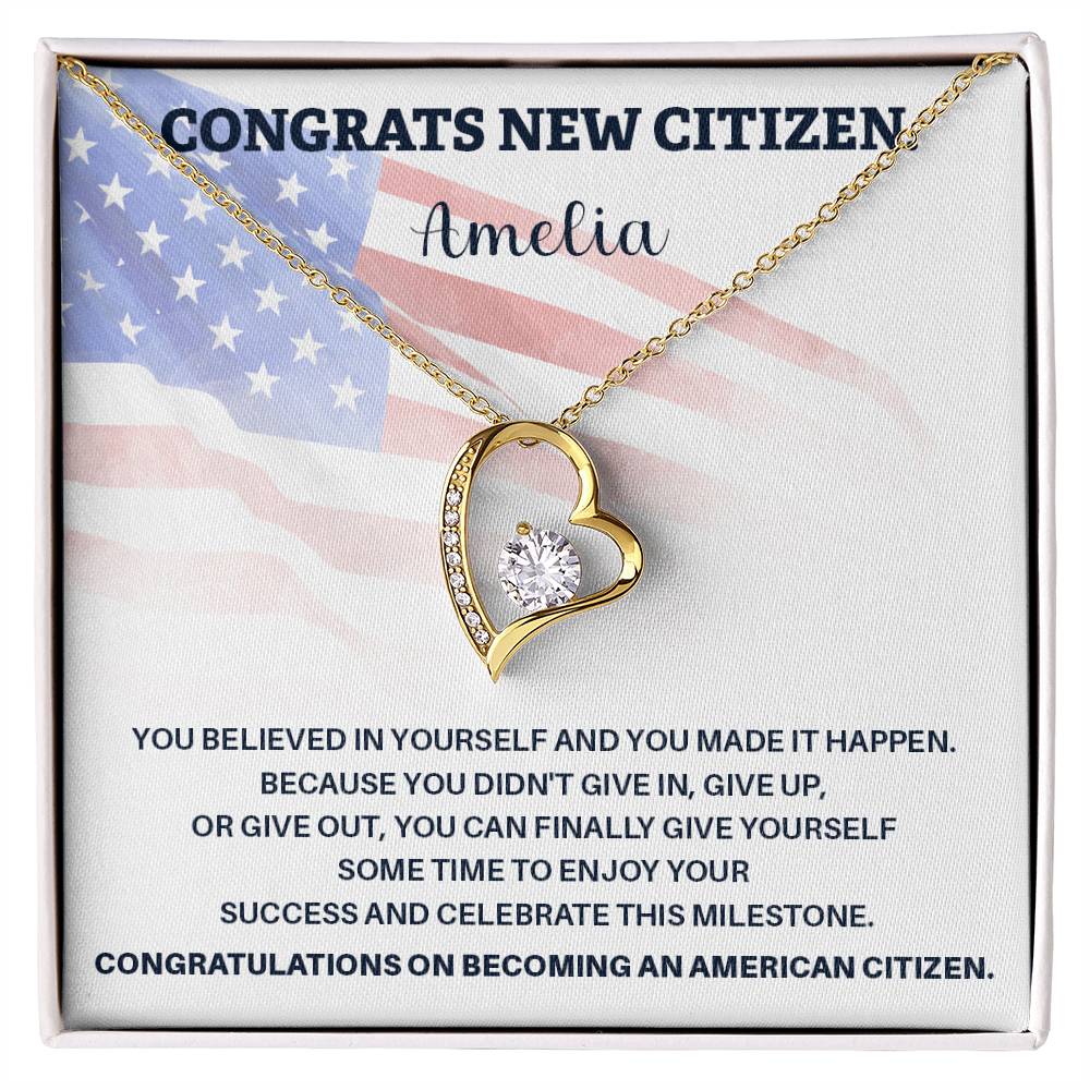 Congrats Necklace For New U.s. Citizen Amelia Necklace For New U.s. Citizen Gift For New American Citizen Necklace With Citizenship Message U.s. Citizenship Achievement Gift Necklace For Proud U.s. Citizen Necklace For Citizenship Success