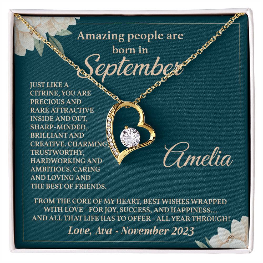 September Birthday Necklace for Her – Gift with Card Box