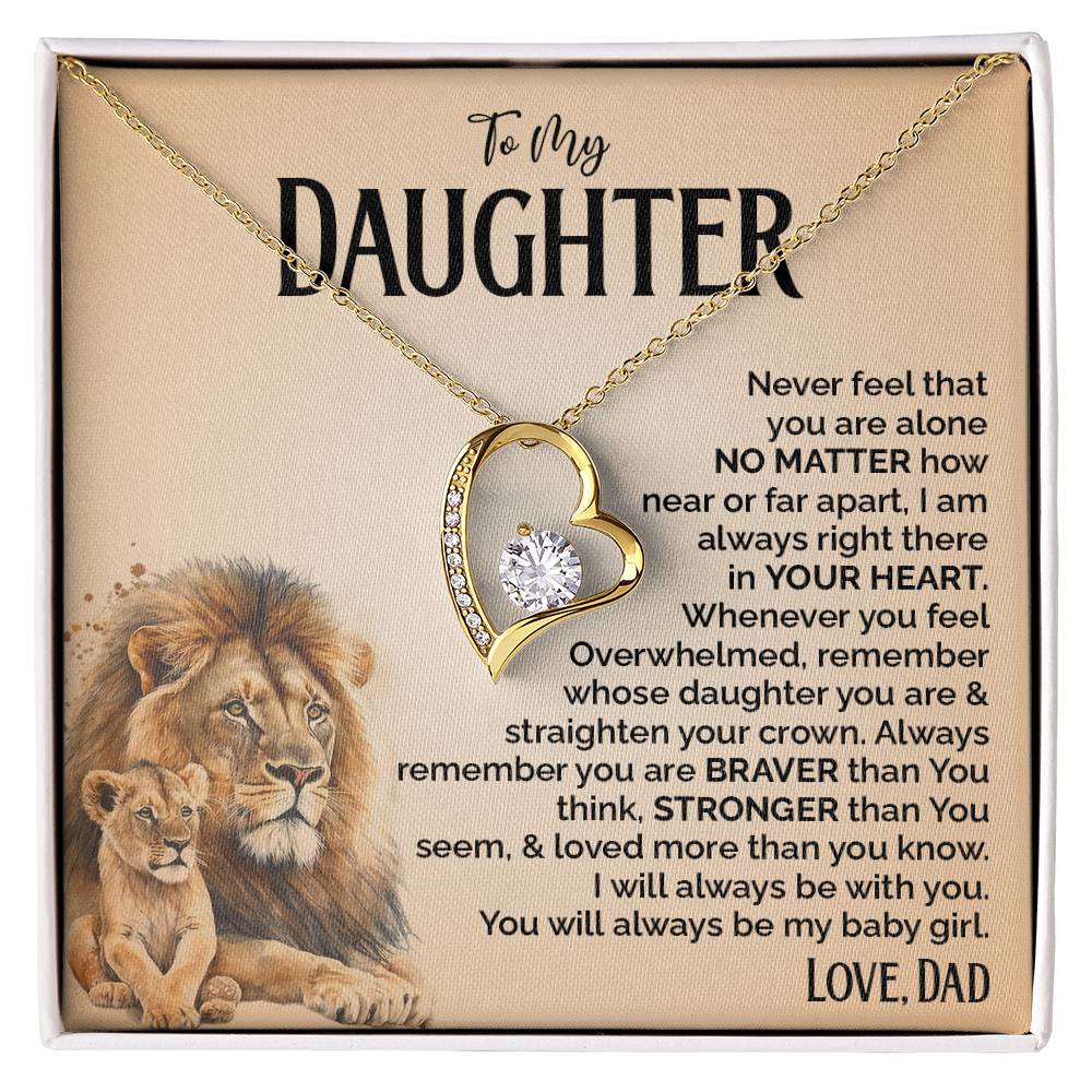 Heart Necklace for Daughter from Dad with Lion Message Card