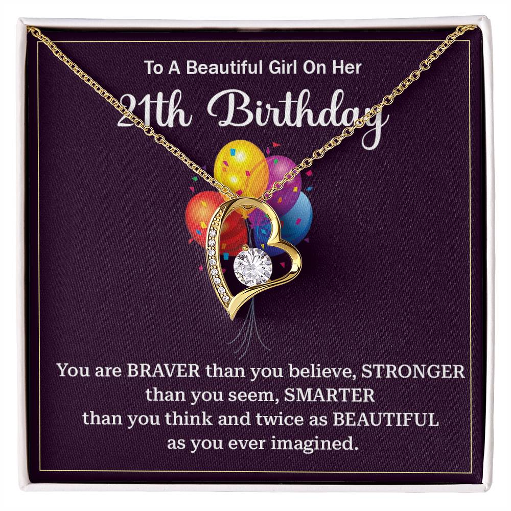 21st Birthday Gift Necklace for Her – Message Card and Gift Box