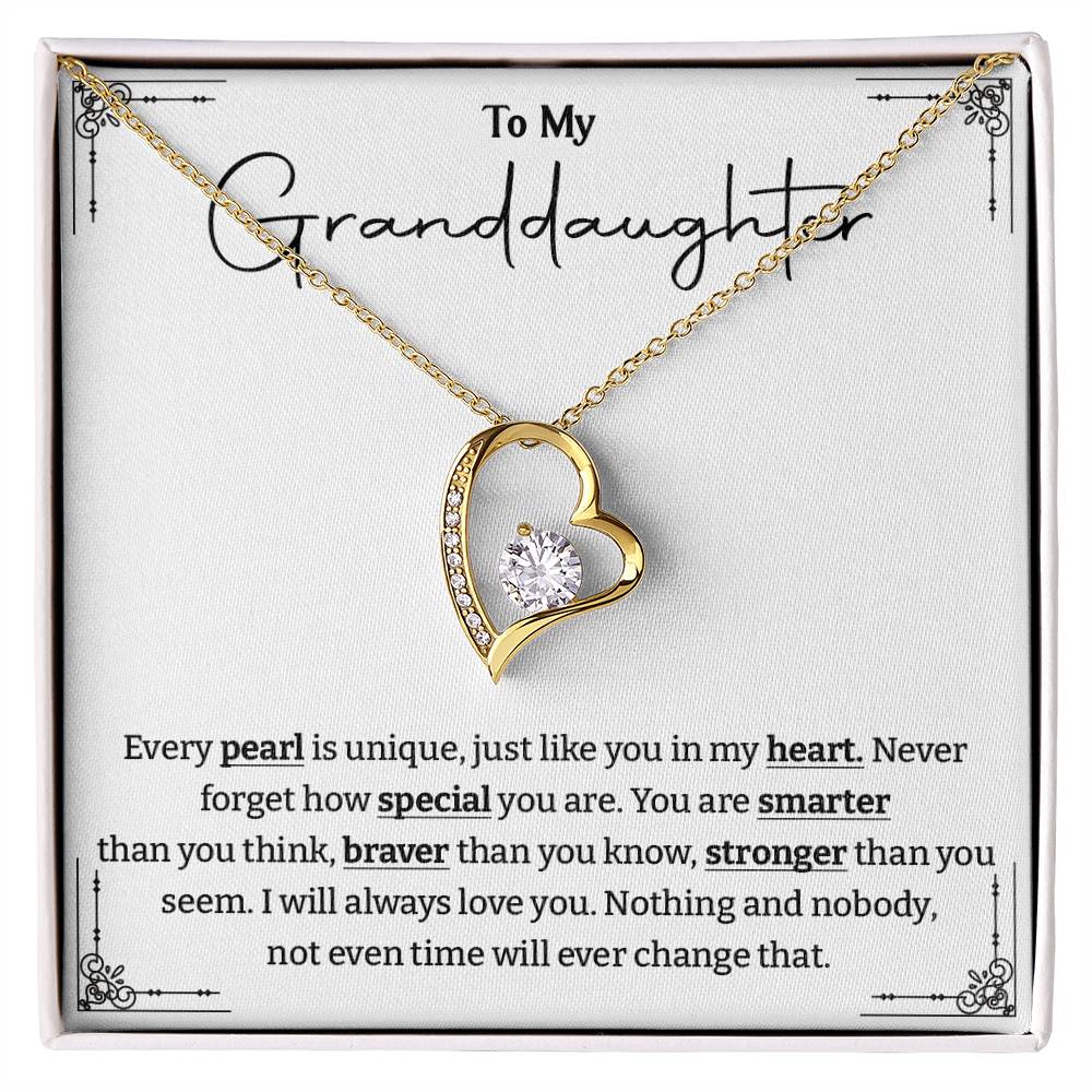 Granddaughter Necklace Gift – Unique Like a Pearl Heart Pendant
