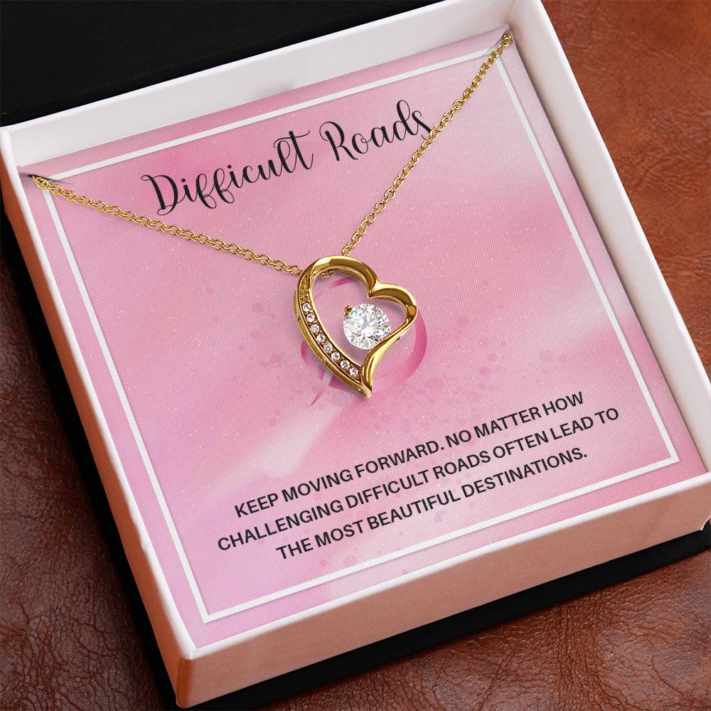 Difficult Roads Keep Moving Forward Necklace Meaningful Gift Supportive Gift Motivational Jewelry Never Give Up Necklace Stronger Necklace Breast Cancer Necklace For Soulmate Braver Necklace Cancer Survivor Jewelry Jewelry For Empowering Women