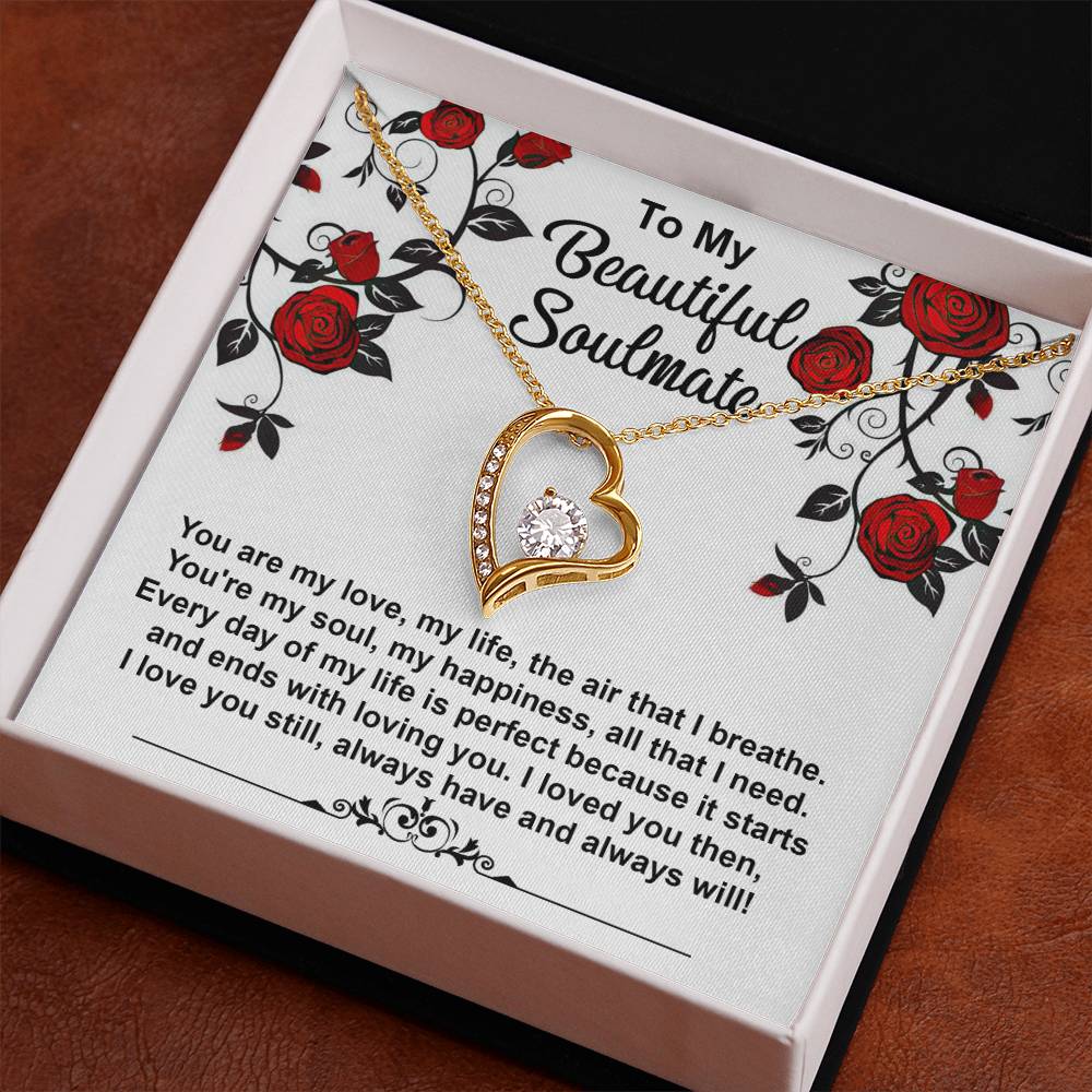 To My Beautiful Soulmate Necklace Gift, Forever Heart Necklace Gift For Wife, Girlfriend, Fiancée, Valentine's Day Soulmate Jewelry With A Meaningful Message Card.