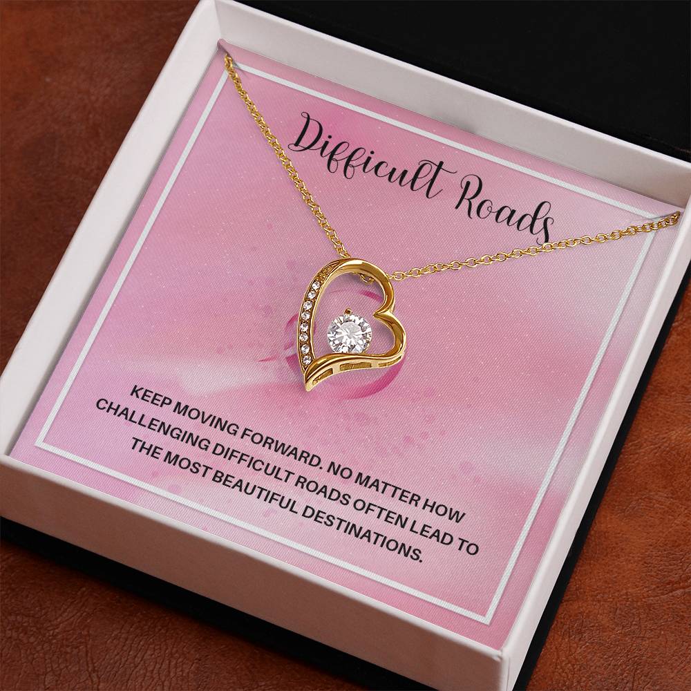 Difficult Roads Keep Moving Forward Necklace Meaningful Gift Supportive Gift Motivational Jewelry Never Give Up Necklace Stronger Necklace Breast Cancer Necklace For Soulmate Braver Necklace Cancer Survivor Jewelry Jewelry For Empowering Women