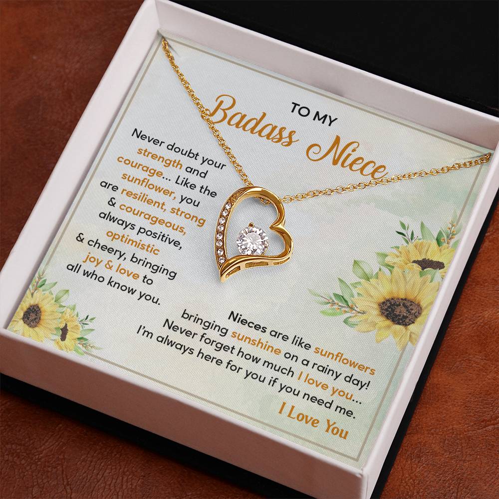 Badass Niece Necklace With Sunflower Message Card