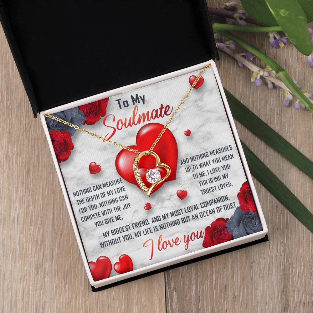 To My Soulmate Necklace Gift- Nothing Can Measure The Depth Of My Love For You, Valentine's Day Soulmate Jewelry With A Meaningful Message Card.