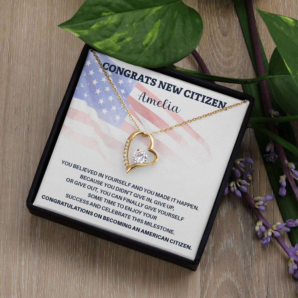 Congrats Necklace For New U.s. Citizen Amelia Necklace For New U.s. Citizen Gift For New American Citizen Necklace With Citizenship Message U.s. Citizenship Achievement Gift Necklace For Proud U.s. Citizen Necklace For Citizenship Success