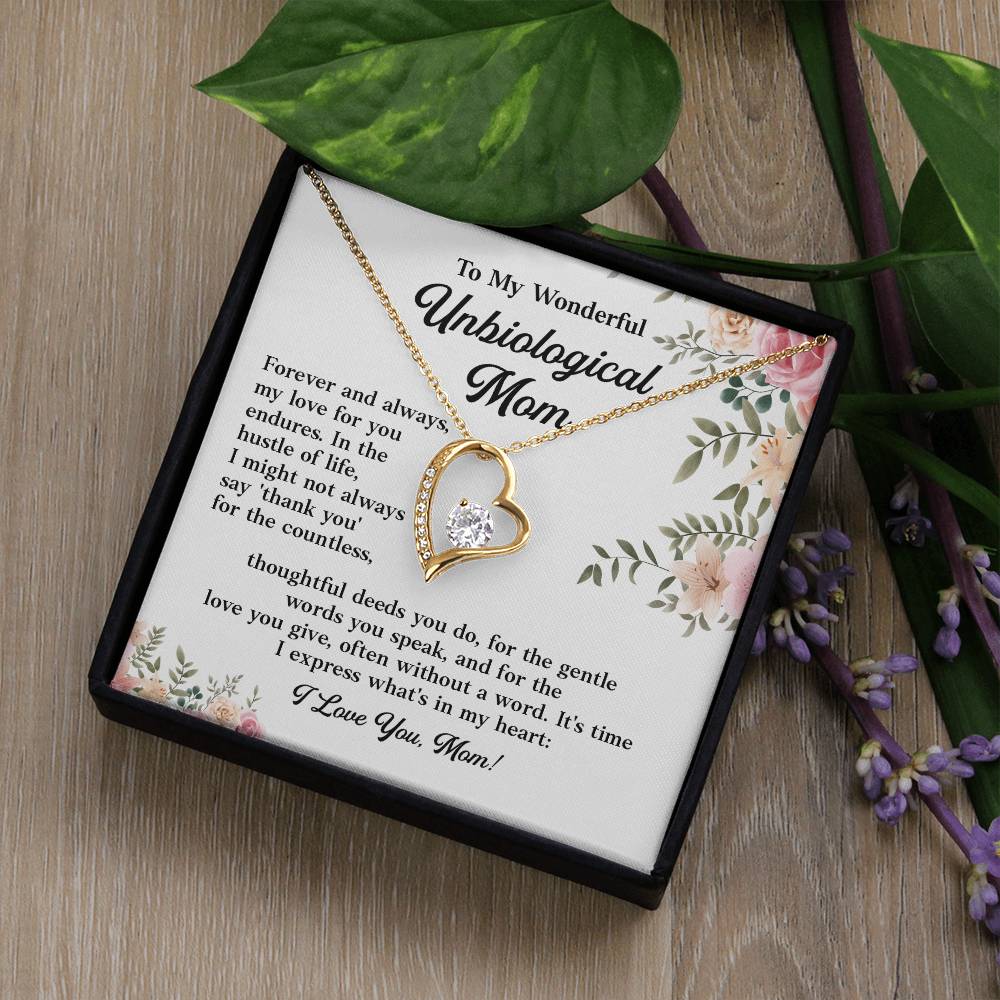 To My Wonderful Unbiological Mom, Best Appreciation Necklace Gift For Mom Thoughtful Words And Love Necklace Forever Love Necklace For Second Mom Best Appreciation Necklace Thank You Necklace Unbiological Mom Necklace Gift From Son