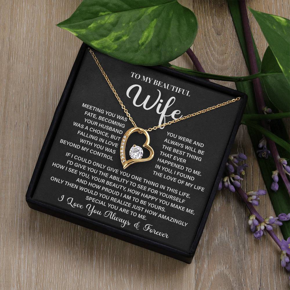 To My Beautiful Wife Necklace – 'meeting You Was Fate' Sentimental Jewelry Gift For Wife From Husband, Romantic Message 'you Are The Love Of My Life' Forever Love Keepsake