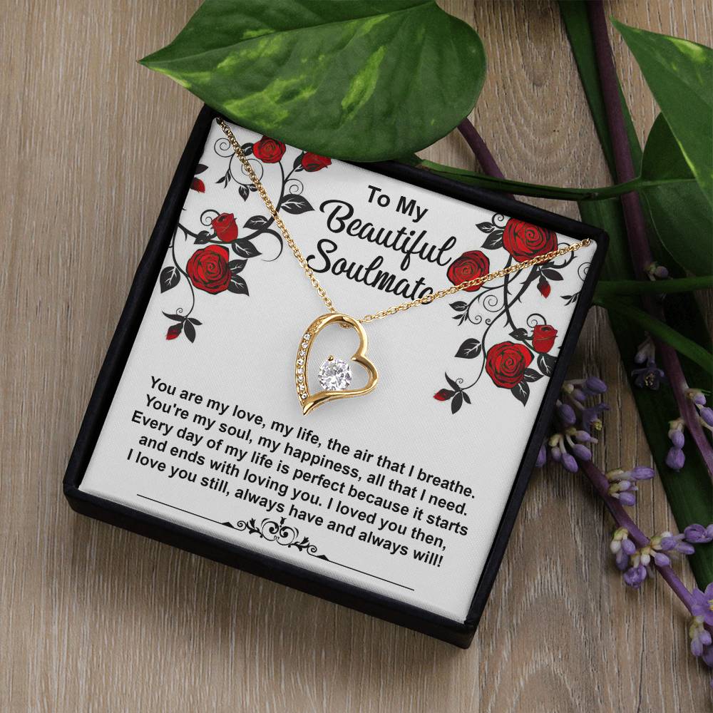 To My Beautiful Soulmate Necklace Gift, Forever Heart Necklace Gift For Wife, Girlfriend, Fiancée, Valentine's Day Soulmate Jewelry With A Meaningful Message Card.