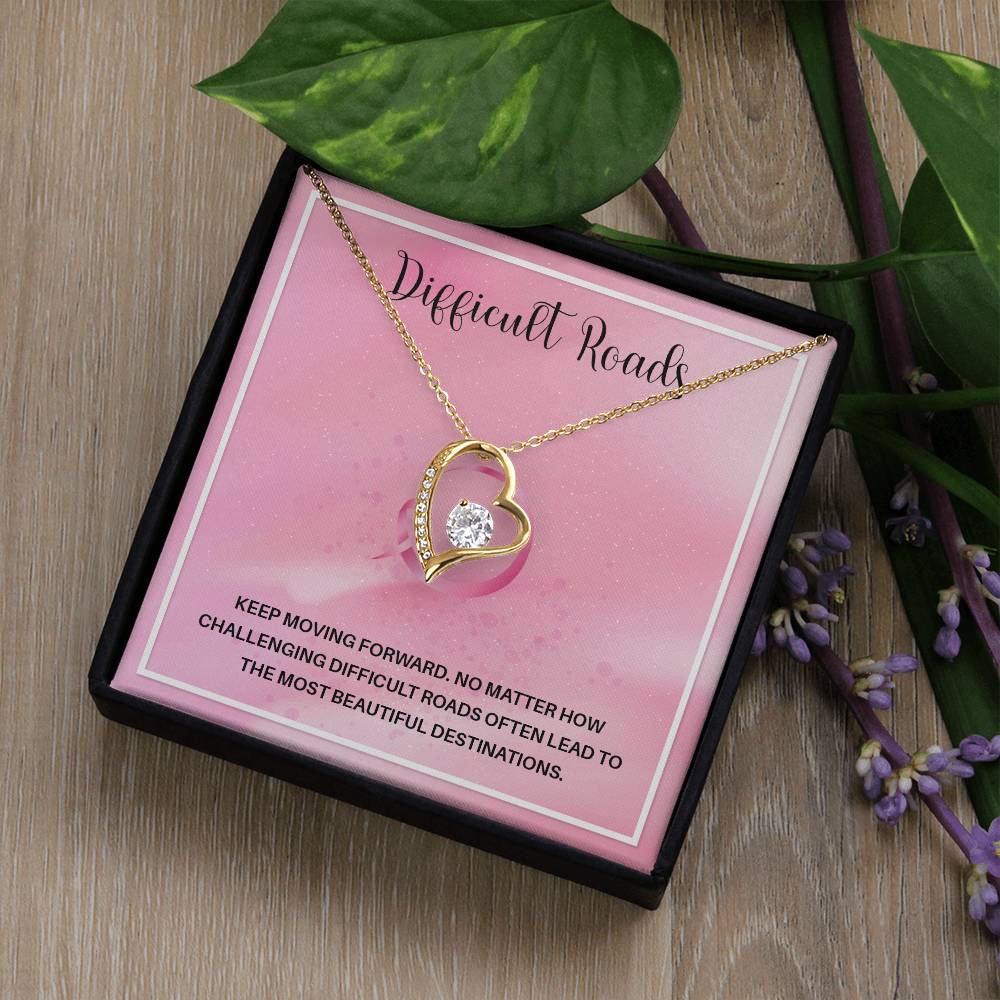 Difficult Roads Keep Moving Forward Necklace Meaningful Gift Supportive Gift Motivational Jewelry Never Give Up Necklace Stronger Necklace Breast Cancer Necklace For Soulmate Braver Necklace Cancer Survivor Jewelry Jewelry For Empowering Women