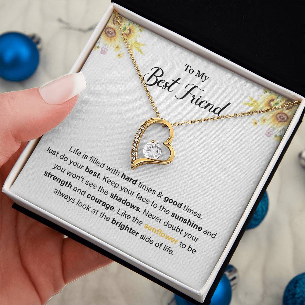 Sunflower Heart Necklace for Best Friend with Message Card