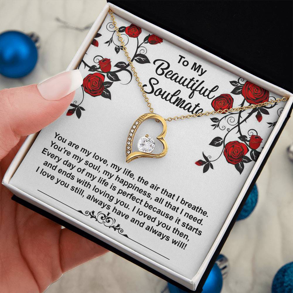 To My Beautiful Soulmate Necklace Gift, Forever Heart Necklace Gift For Wife, Girlfriend, Fiancée, Valentine's Day Soulmate Jewelry With A Meaningful Message Card.