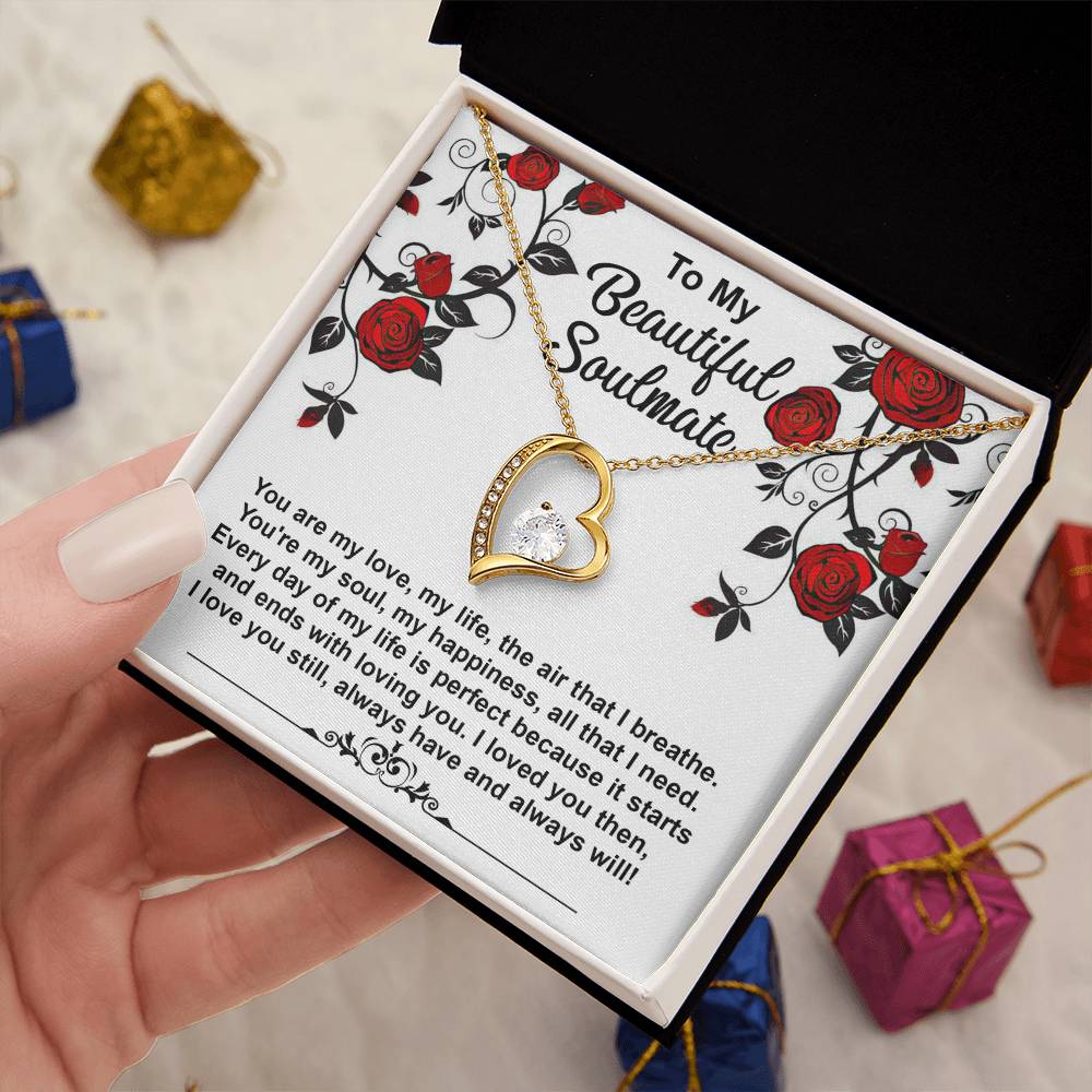 To My Beautiful Soulmate Necklace Gift, Forever Heart Necklace Gift For Wife, Girlfriend, Fiancée, Valentine's Day Soulmate Jewelry With A Meaningful Message Card.