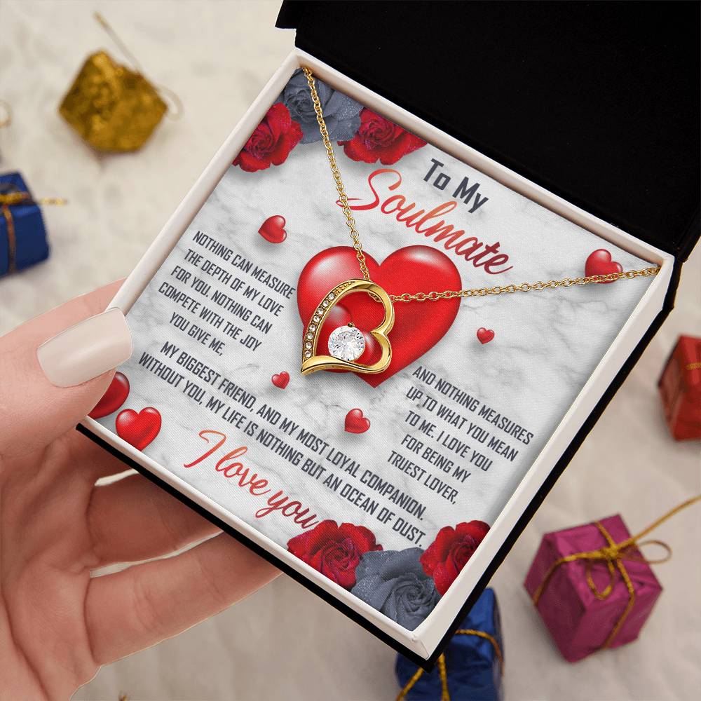 To My Soulmate Necklace Gift- Nothing Can Measure The Depth Of My Love For You, Valentine's Day Soulmate Jewelry With A Meaningful Message Card.