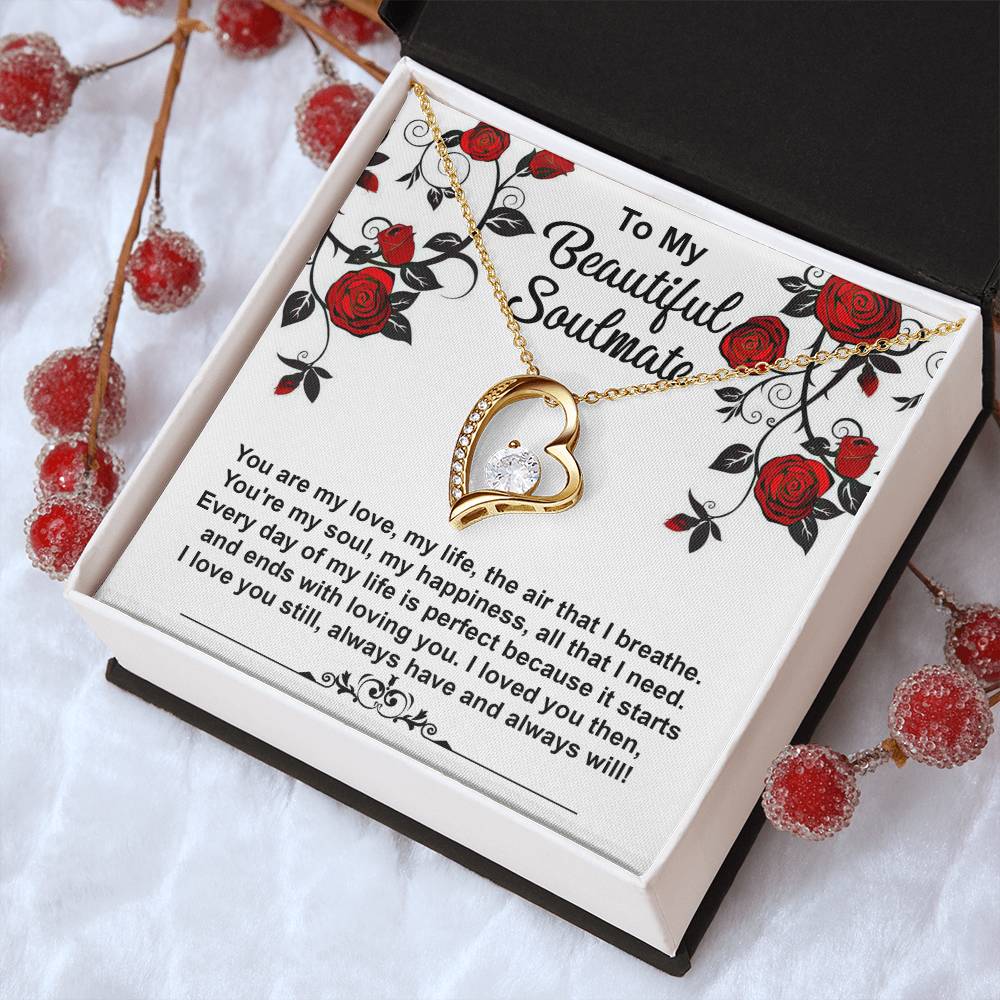 To My Beautiful Soulmate Necklace Gift, Forever Heart Necklace Gift For Wife, Girlfriend, Fiancée, Valentine's Day Soulmate Jewelry With A Meaningful Message Card.