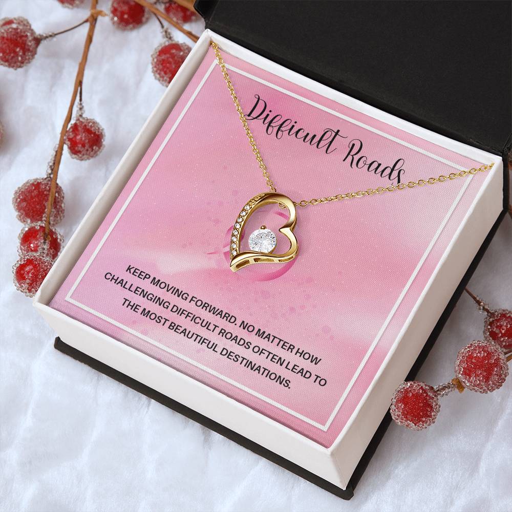 Difficult Roads Keep Moving Forward Necklace Meaningful Gift Supportive Gift Motivational Jewelry Never Give Up Necklace Stronger Necklace Breast Cancer Necklace For Soulmate Braver Necklace Cancer Survivor Jewelry Jewelry For Empowering Women