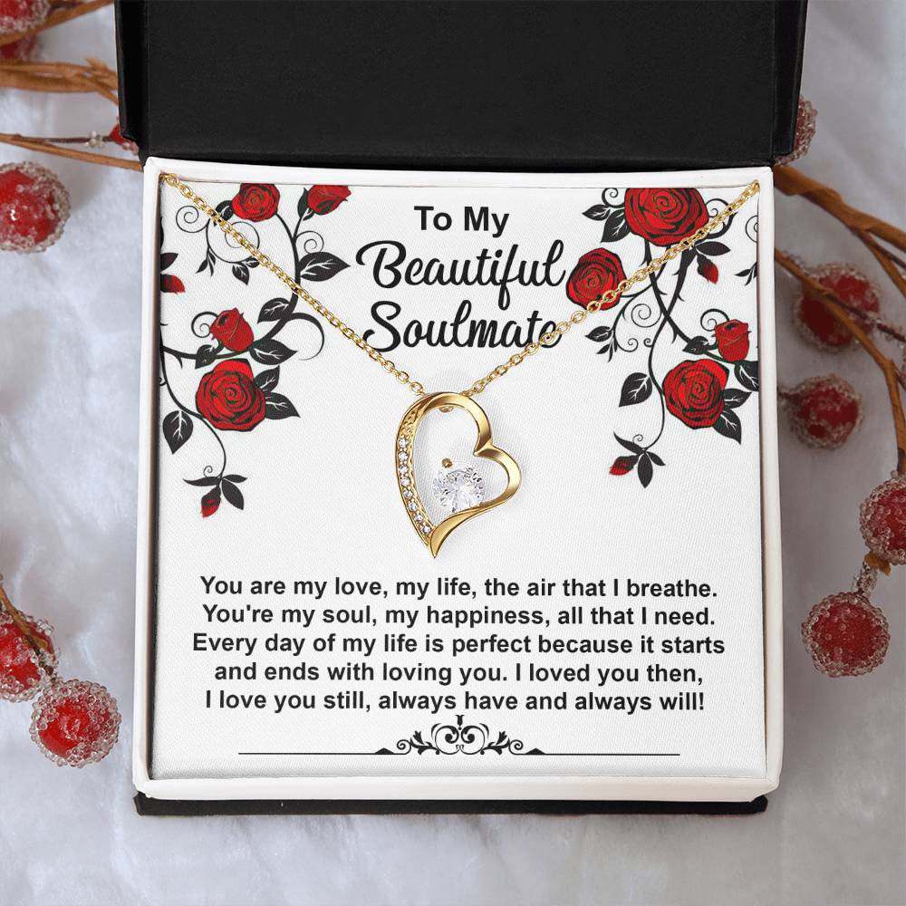 To My Beautiful Soulmate Necklace Gift, Forever Heart Necklace Gift For Wife, Girlfriend, Fiancée, Valentine's Day Soulmate Jewelry With A Meaningful Message Card.