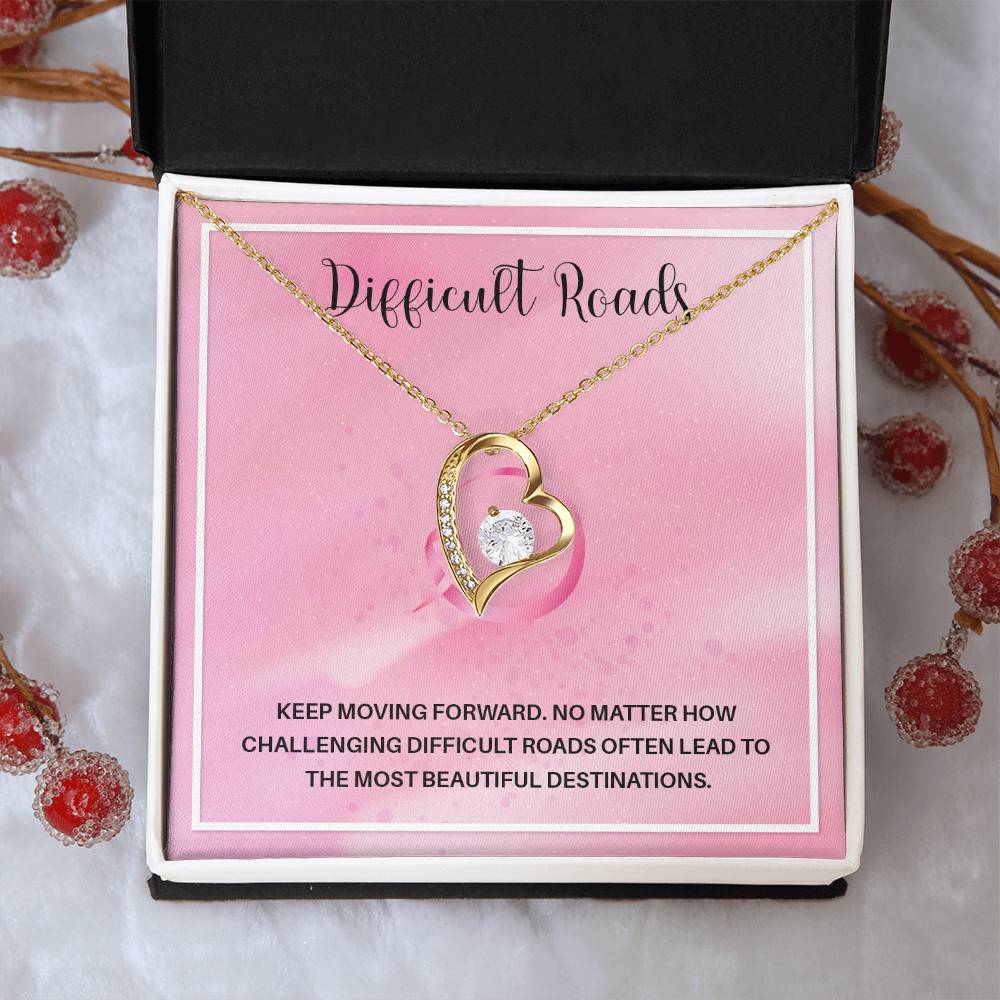 Difficult Roads Keep Moving Forward Necklace Meaningful Gift Supportive Gift Motivational Jewelry Never Give Up Necklace Stronger Necklace Breast Cancer Necklace For Soulmate Braver Necklace Cancer Survivor Jewelry Jewelry For Empowering Women