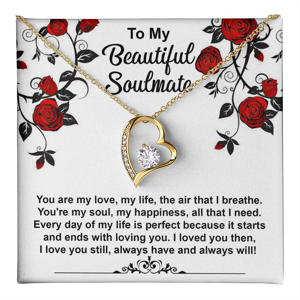 To My Beautiful Soulmate Necklace Gift, Forever Heart Necklace Gift For Wife, Girlfriend, Fiancée, Valentine's Day Soulmate Jewelry With A Meaningful Message Card.