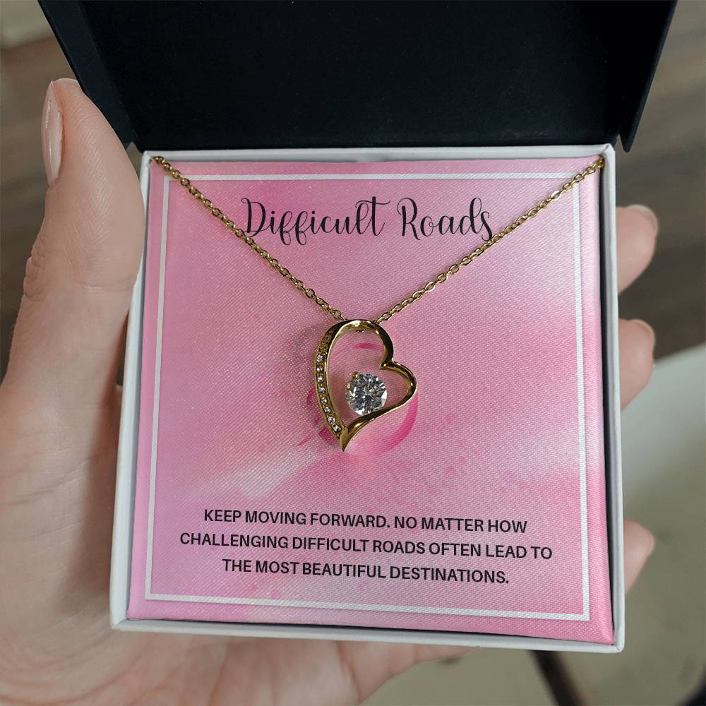 Difficult Roads Keep Moving Forward Necklace Meaningful Gift Supportive Gift Motivational Jewelry Never Give Up Necklace Stronger Necklace Breast Cancer Necklace For Soulmate Braver Necklace Cancer Survivor Jewelry Jewelry For Empowering Women