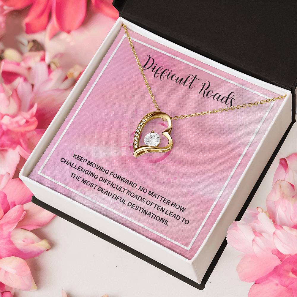 Difficult Roads Keep Moving Forward Necklace Meaningful Gift Supportive Gift Motivational Jewelry Never Give Up Necklace Stronger Necklace Breast Cancer Necklace For Soulmate Braver Necklace Cancer Survivor Jewelry Jewelry For Empowering Women