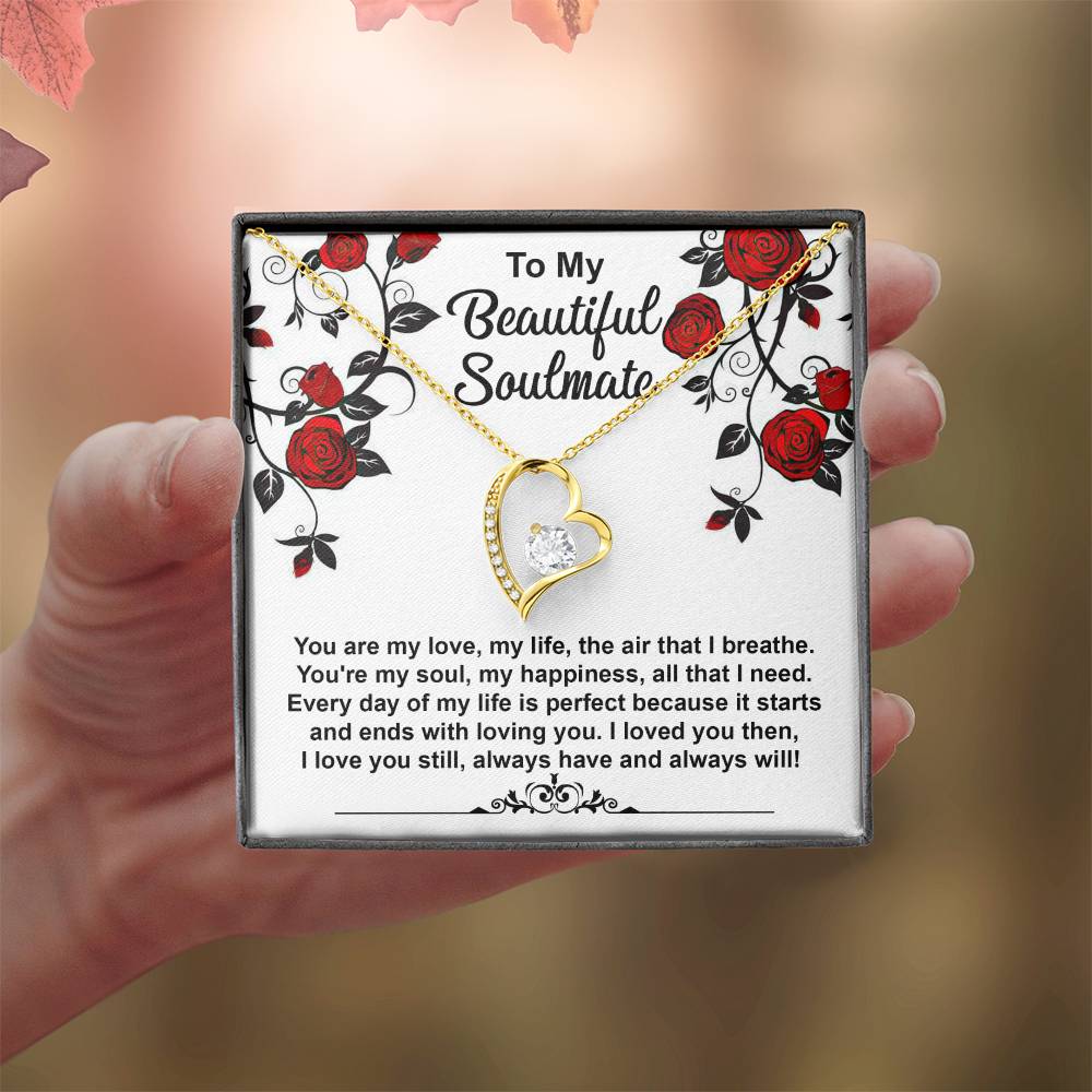 To My Beautiful Soulmate Necklace Gift, Forever Heart Necklace Gift For Wife, Girlfriend, Fiancée, Valentine's Day Soulmate Jewelry With A Meaningful Message Card.