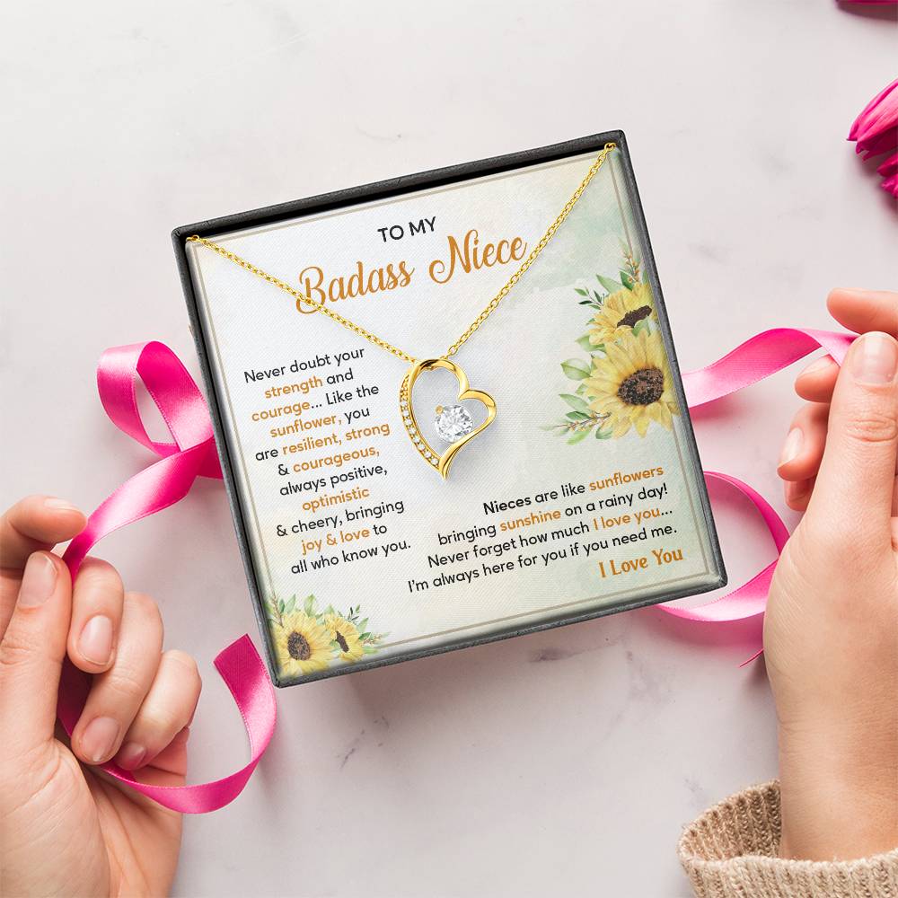 Badass Niece Necklace With Sunflower Message Card
