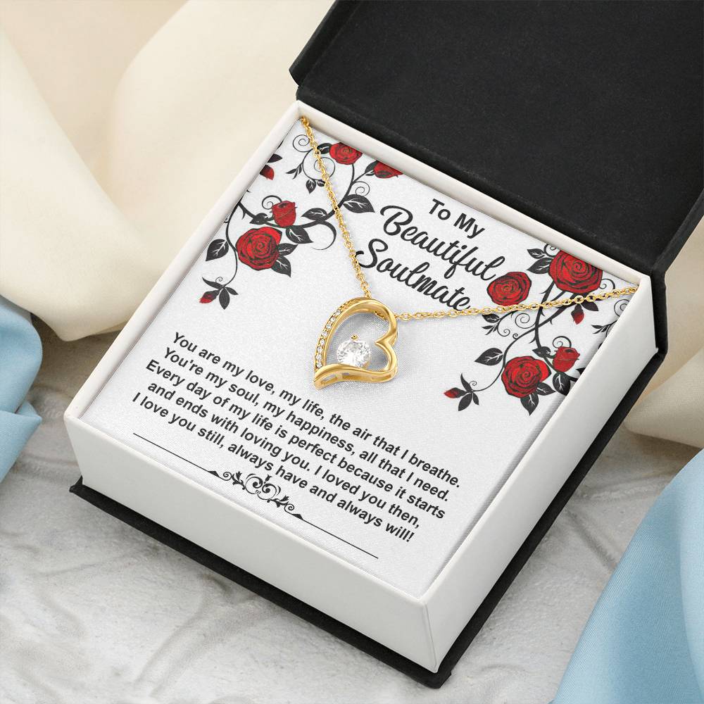 To My Beautiful Soulmate Necklace Gift, Forever Heart Necklace Gift For Wife, Girlfriend, Fiancée, Valentine's Day Soulmate Jewelry With A Meaningful Message Card.