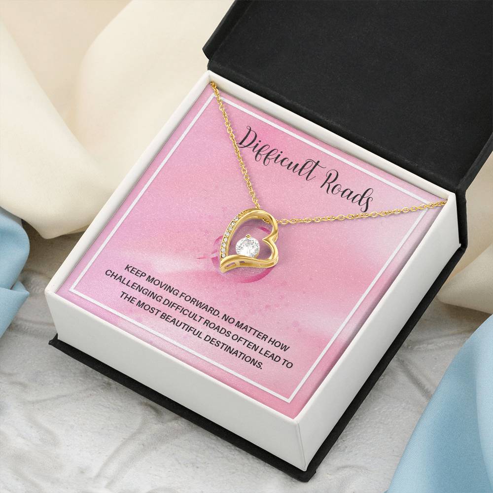 Difficult Roads Keep Moving Forward Necklace Meaningful Gift Supportive Gift Motivational Jewelry Never Give Up Necklace Stronger Necklace Breast Cancer Necklace For Soulmate Braver Necklace Cancer Survivor Jewelry Jewelry For Empowering Women