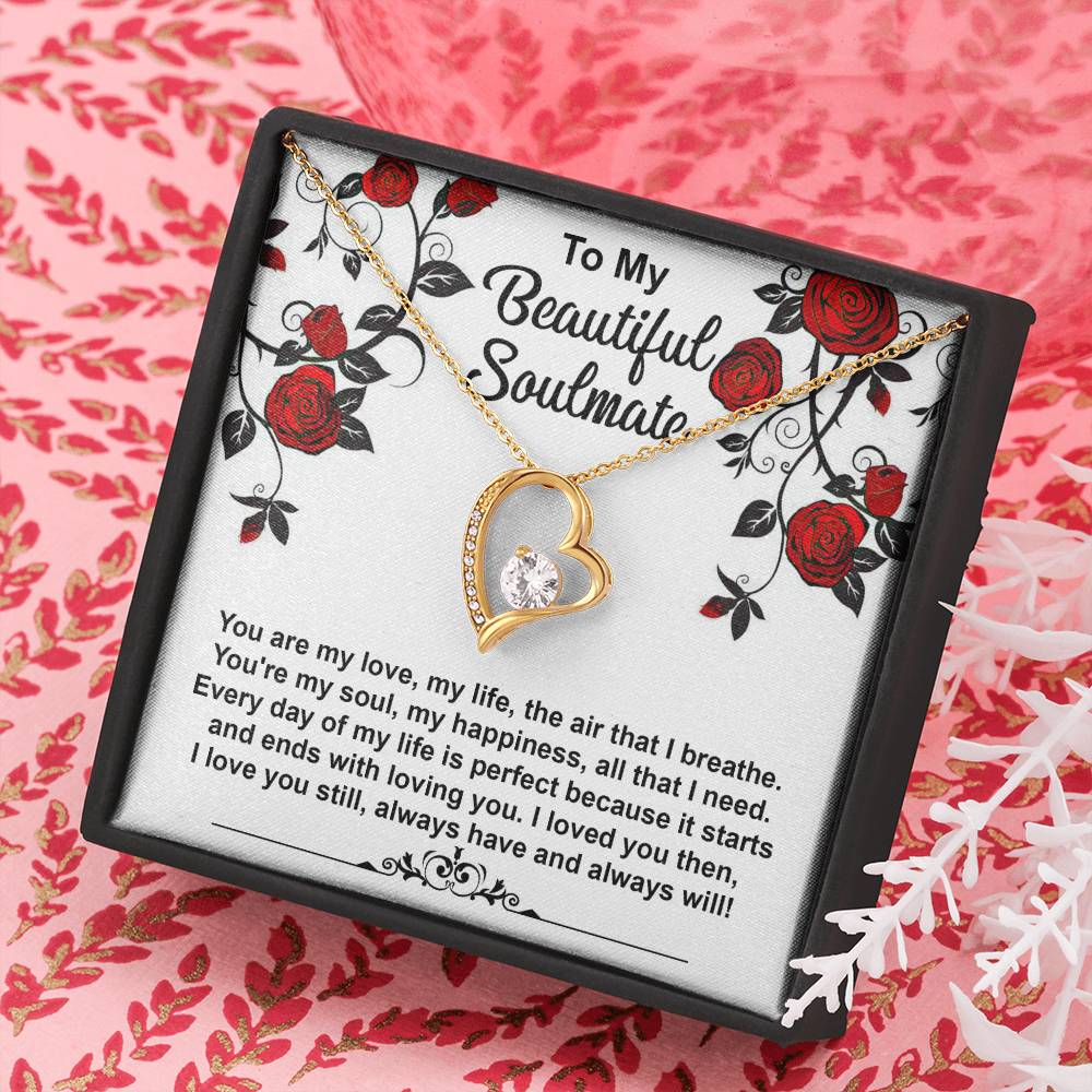 To My Beautiful Soulmate Necklace Gift, Forever Heart Necklace Gift For Wife, Girlfriend, Fiancée, Valentine's Day Soulmate Jewelry With A Meaningful Message Card.