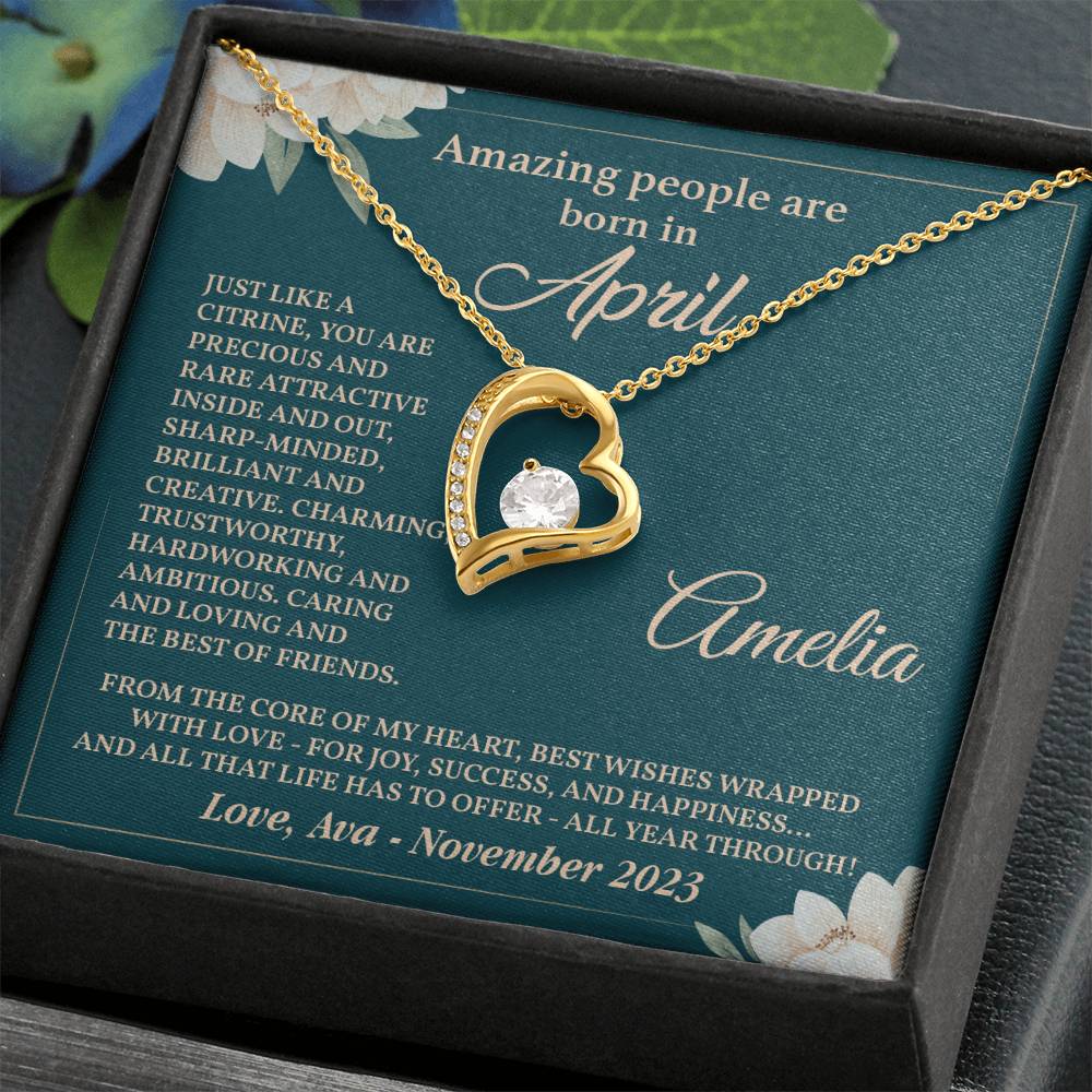 April Birthstone Necklace Gift for Her – Elegant Heart Box
