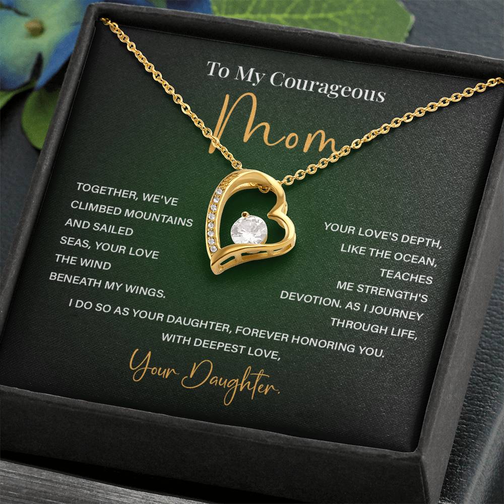 Heart Necklace for Brave Mom – From Daughter with Poetic Message Card