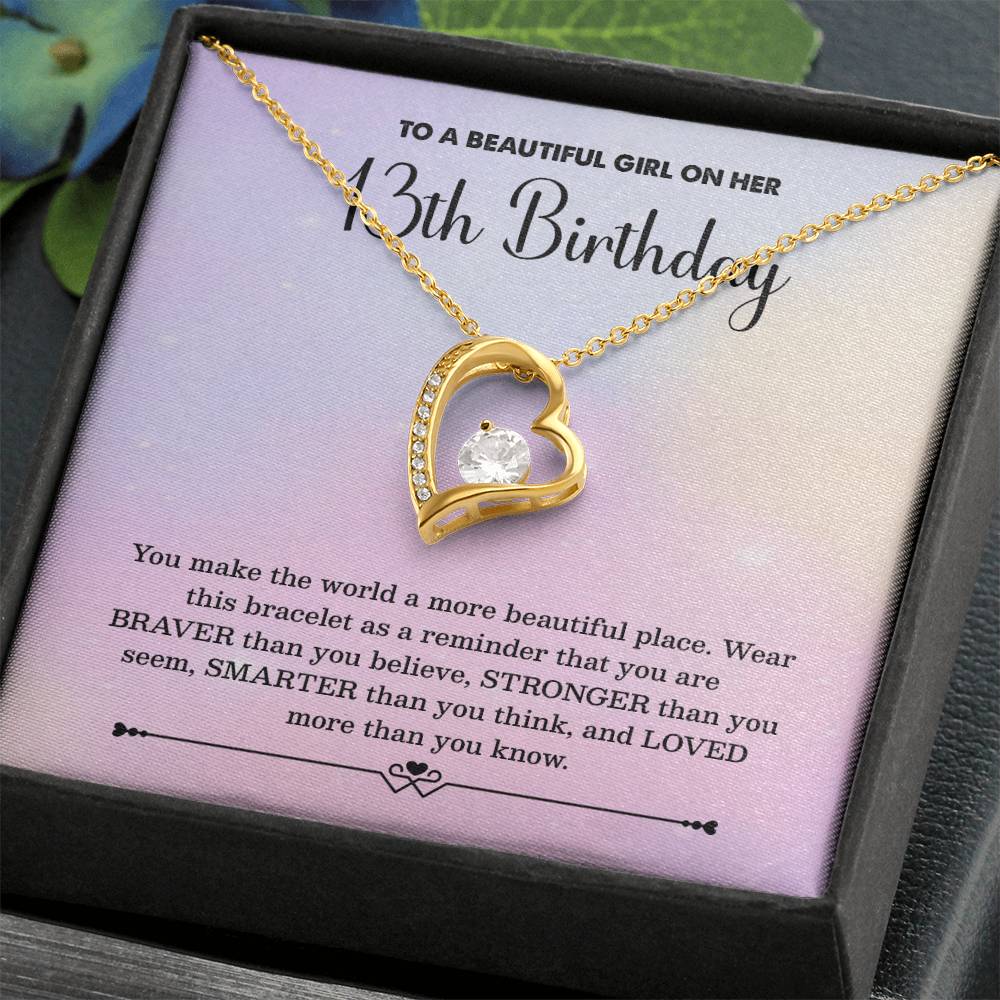 13th Birthday Necklace for Girl – Heart Pendant with Pastel Message Card