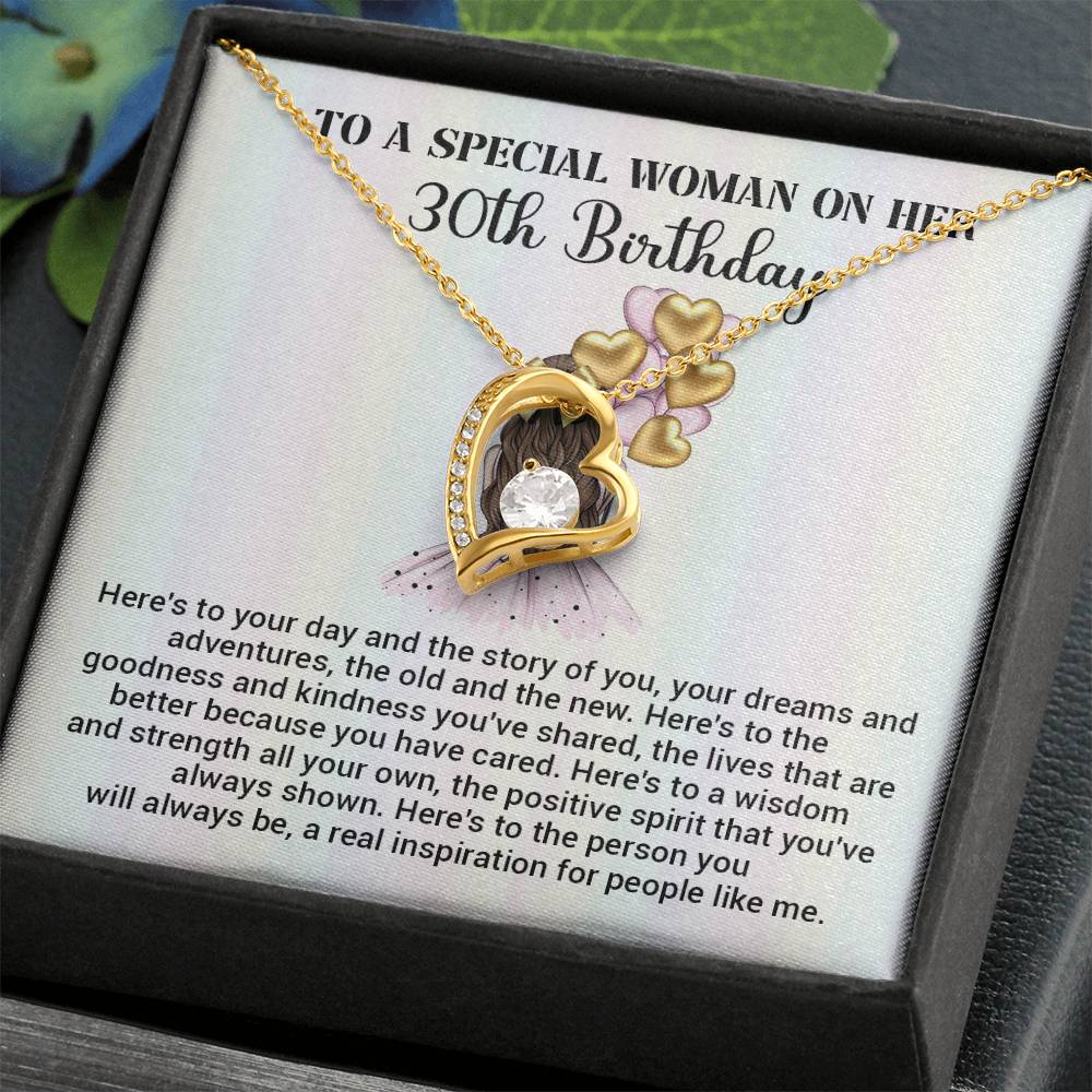 30th Birthday Gift for Woman – Heart Necklace with Message Card