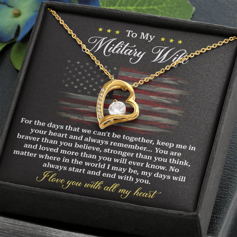 Military Wife Necklace - Braver, Stronger, Loved Forever, A Heartfelt Gift Of Love Across Distance - From Your Heartfelt Husband