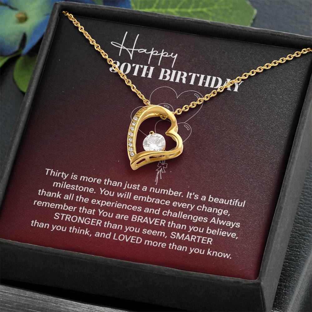 30th Birthday Necklace Gift for Women – Heart Pendant & Message Box