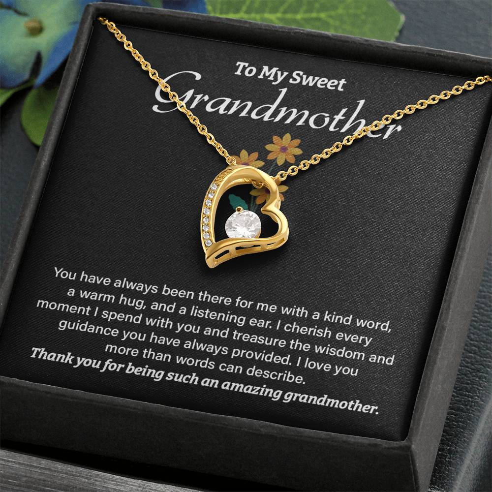 To My Sweet Grandmother Necklace – Heart Pendant with Thank You Note