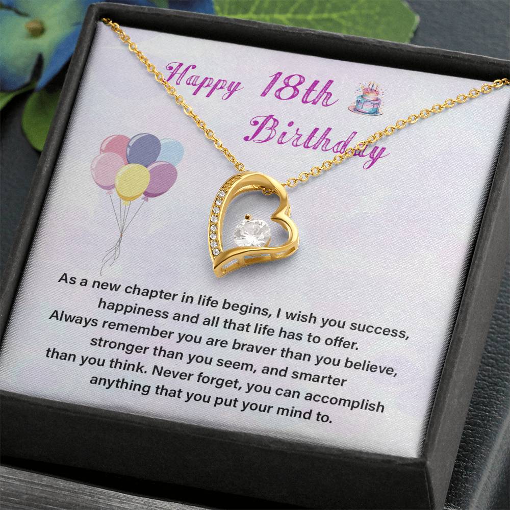18th Birthday Gift Necklace for Girl – Heart Pendant & Gift Card