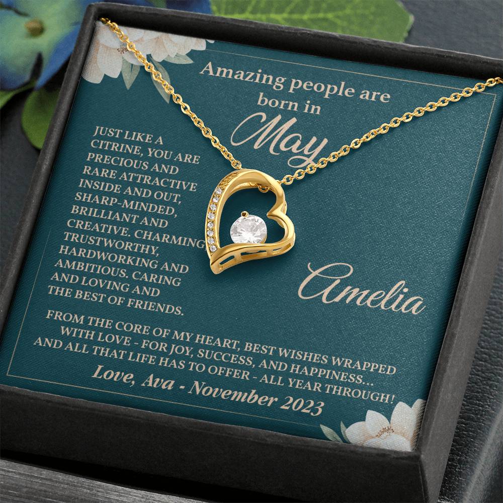 May Birthstone Necklace Gift for Her – Elegant Heart Box