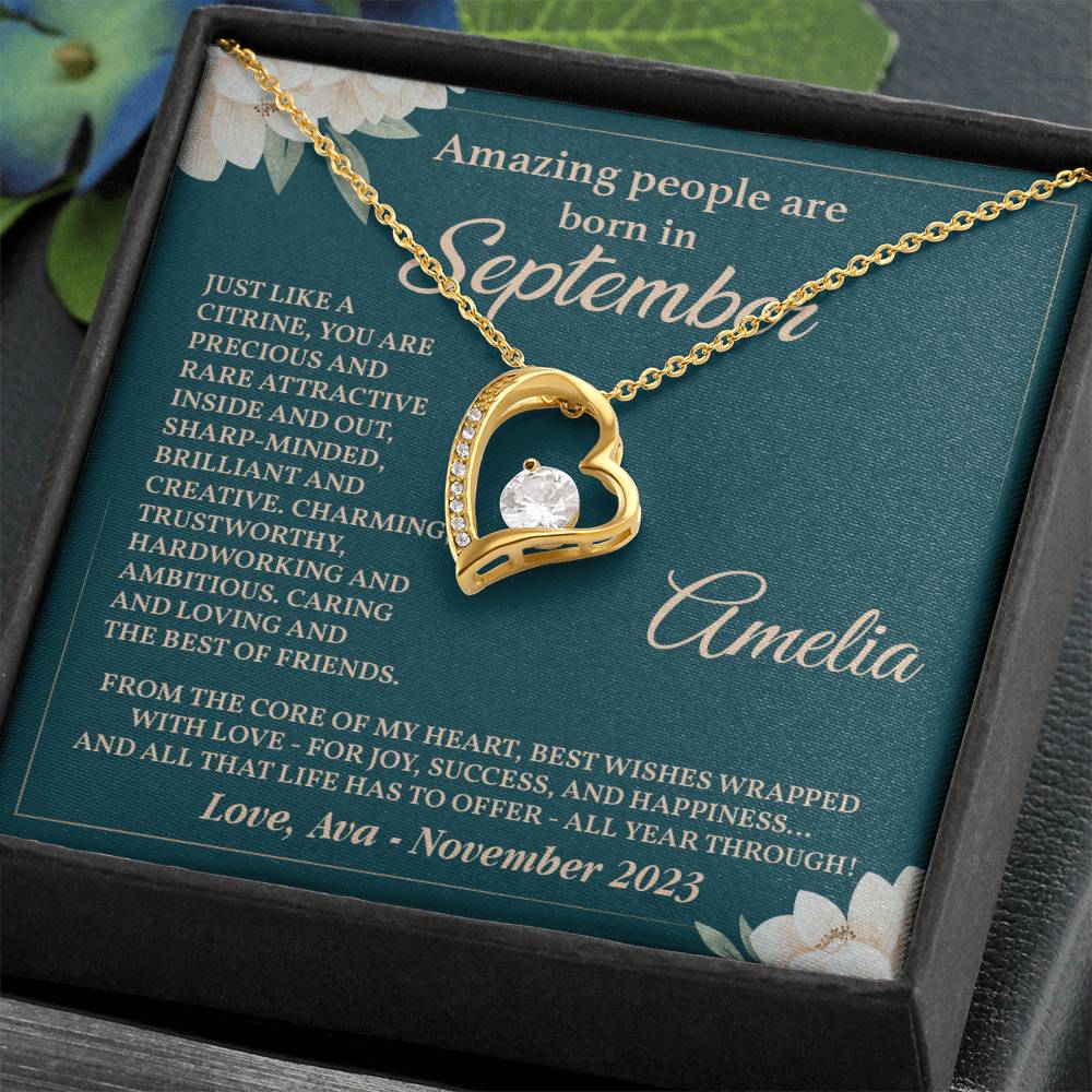 September Birthday Necklace for Her – Gift with Card Box