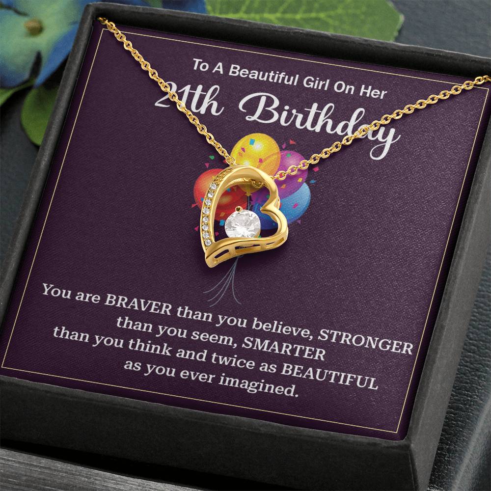 21st Birthday Gift Necklace for Her – Message Card and Gift Box